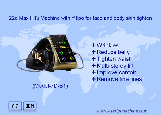 Máquina portátil 22d Max Hifu con RF Lipo para el levantamiento facial y el ajuste de la piel del cuerpo