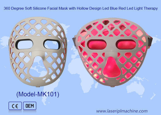 Diseño hueco de silicona suave azul rojo amarillo terapia de luz LED máscara facial