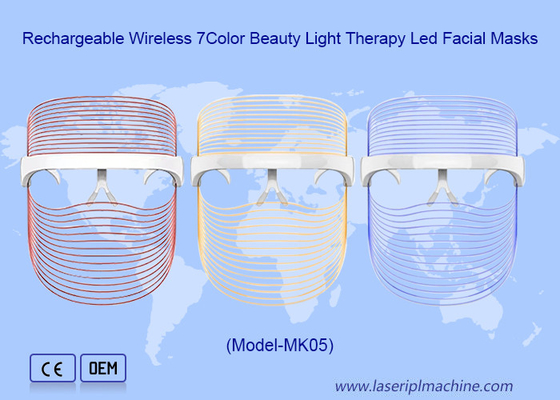 Máscaras faciales LED de terapia de luz de belleza inalámbricas recargables de 7 colores