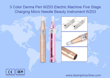 3 Color Derma Pen Máquina eléctrica de cinco etapas de carga Micro aguja de belleza instrumento