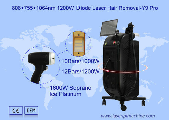 Un solo mango 3 longitud de onda 808 755 1064nm 1200W Diodo láser de depilación Y9 Pro