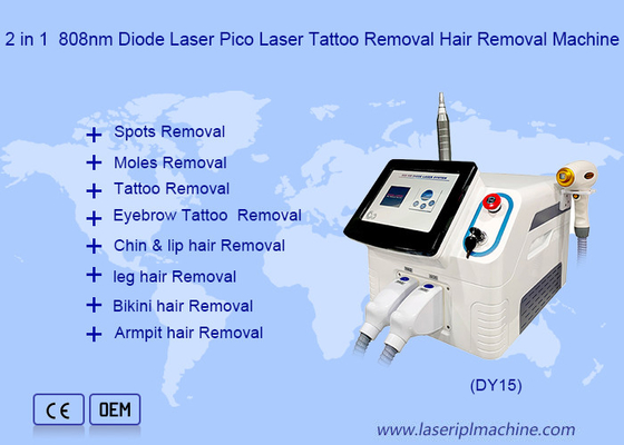Spa máquina 2 del laser del diodo de 808 nanómetro en 1 retiro del pelo y retiro del tatuaje del picosegundo