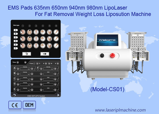 EMS Pads 635nm 650nm 940nm 980nm LipoLaser máquina de liposucción para la eliminación de grasa pérdida de peso