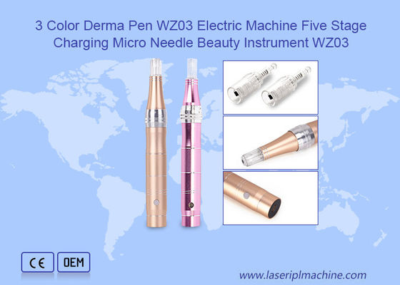 Buen precio 3 Color Derma Pen Máquina eléctrica de cinco etapas de carga Micro aguja de belleza instrumento en línea