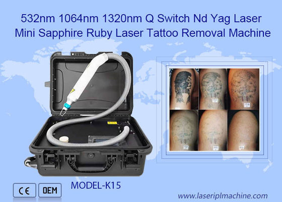 Buen precio 532nm 1064nm 1320nm Q Switch Nd Yag Mini Sapphire Ruby Máquina de eliminación de tatuajes con láser en línea